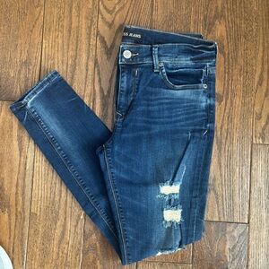Express Dark Blue Distressed Skinny Jeans